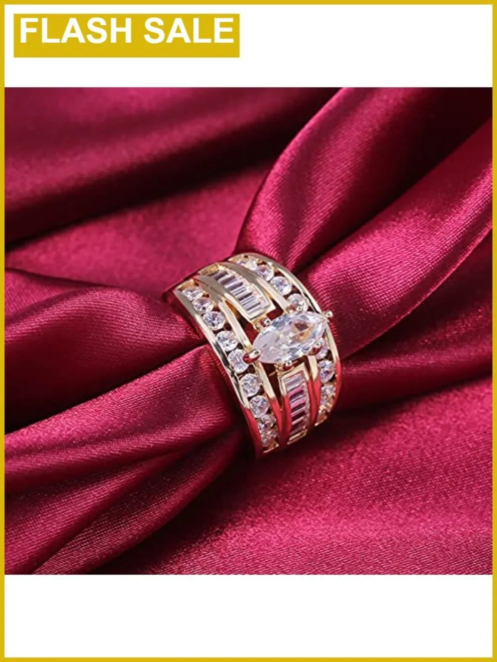 14K Gold Plated Marquise CZ Wedding Ring Set